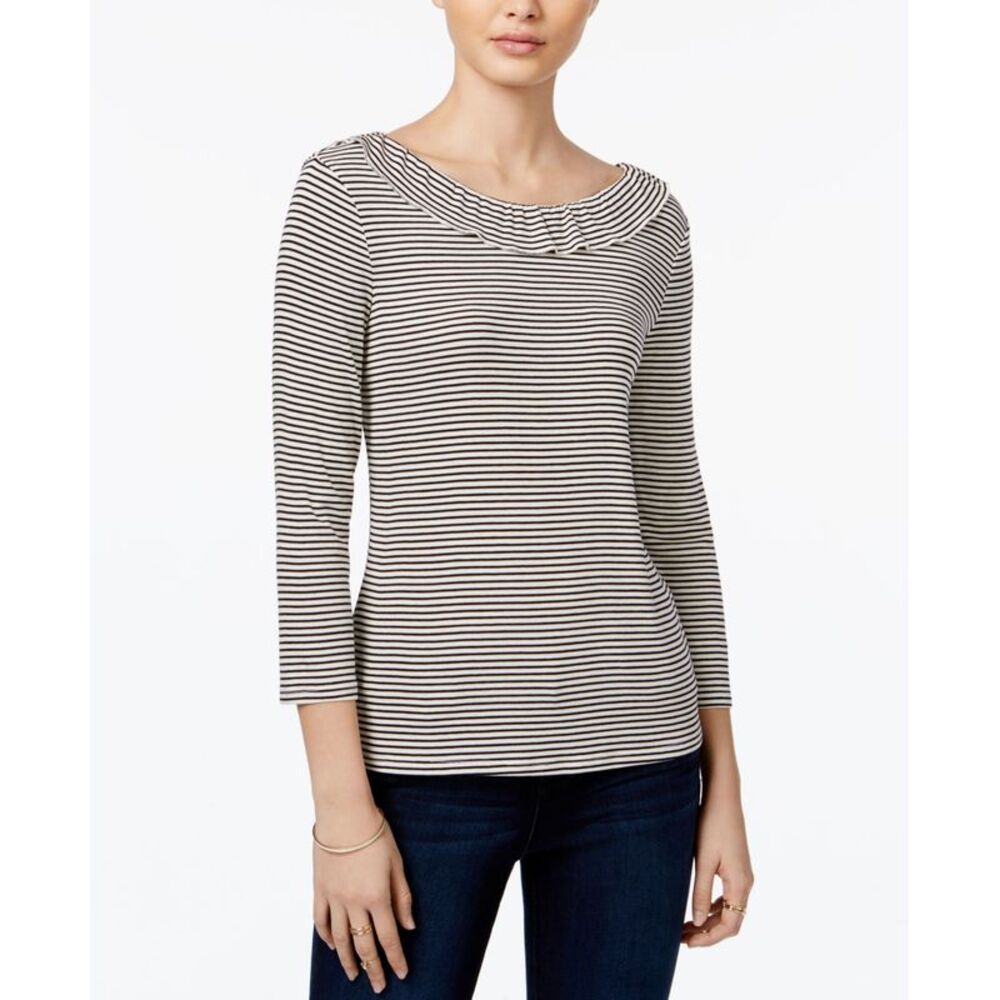 Maison Jules Striped Ruffled Top
